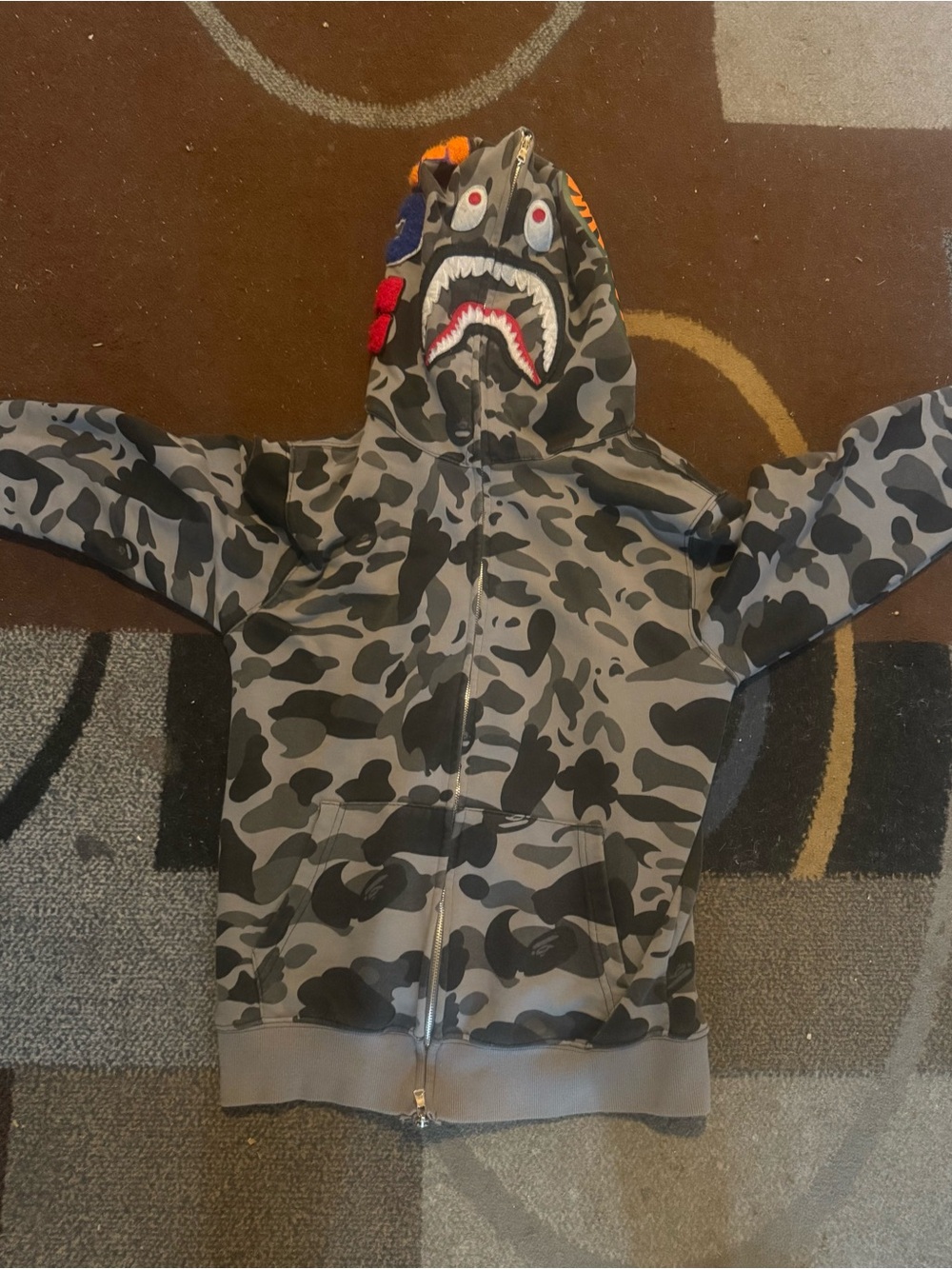 Men’s Camo Shark Zip-Up Hoodie - Gray